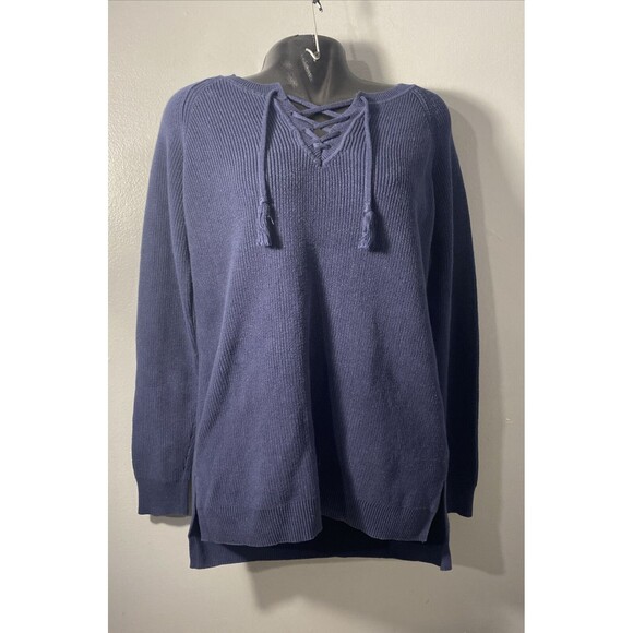 Ruff Hewn Knitted Sweater Tunic Blue Womens Large Blue Drawstring Pullover Boho‎ - Picture 3 of 7